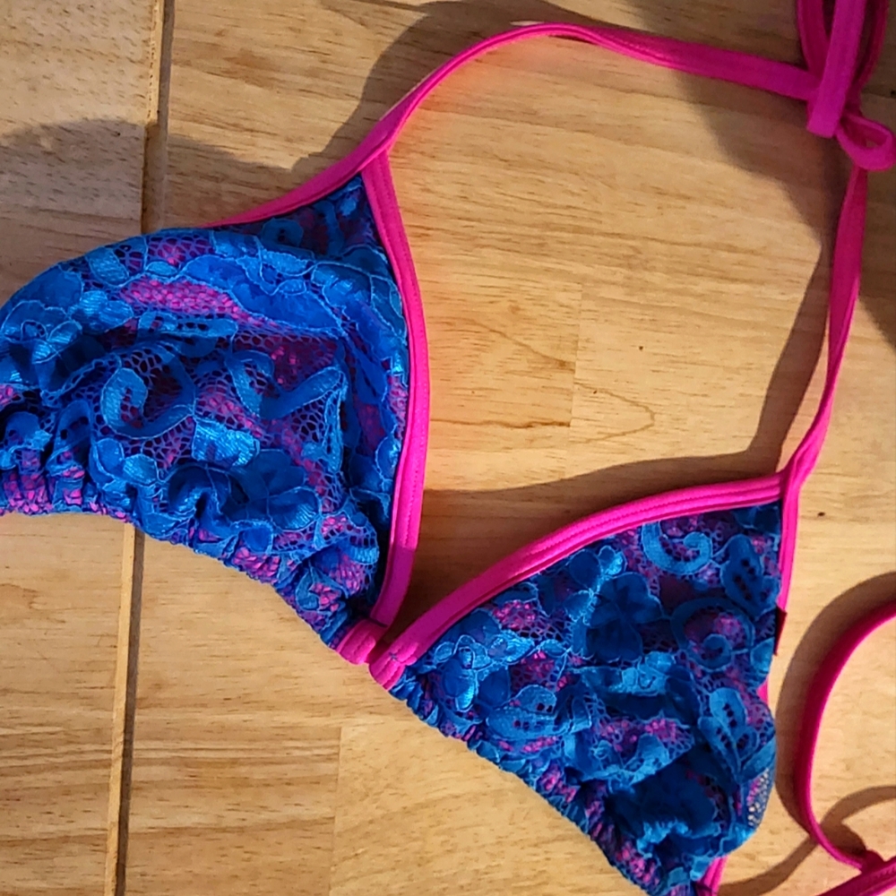 Chynna Dolls Neon Pink & Blue Lace Bikini top